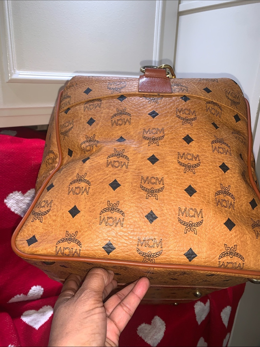 Bundle MCM Cognac Visetos Logo Duffel with Leather Trim With Free MCM Tote Made - Picture 4 of 16